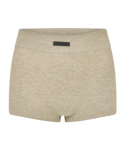 Essentials Ribbed Knit Flat-leg Shorts In Brown