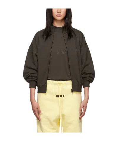 Essentials Right-collar Zipper Casual Jacket In Brown