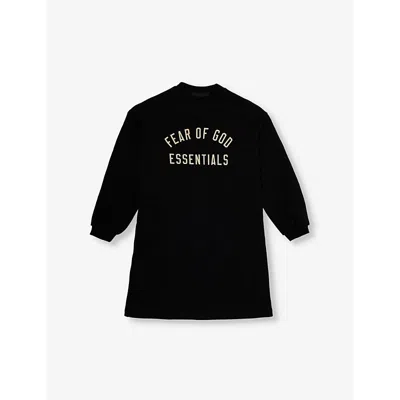 Essentials Kids' Round-neck Rubberised-branding Cotton-blend Dress 2-16 Y In Black