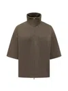 Essentials Short-sleeve Zip Jacket In Brown