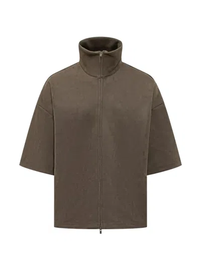 Essentials Short-sleeve Zip Jacket In Brown