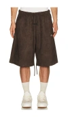Essentials Relaxed Suede-effect Drawstring Shorts In Brown