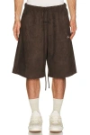 Essentials Relaxed Suede-effect Drawstring Shorts In Brown