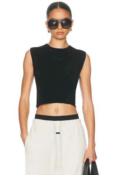Essentials Signature Rib Knit Cropped Rib Top In Black