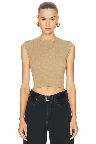 Essentials Signature Rib Knit Cropped Rib Top In Brown