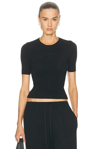 Essentials Signature Rib Knit Fitted Short Sleeve Rib Tee In Black