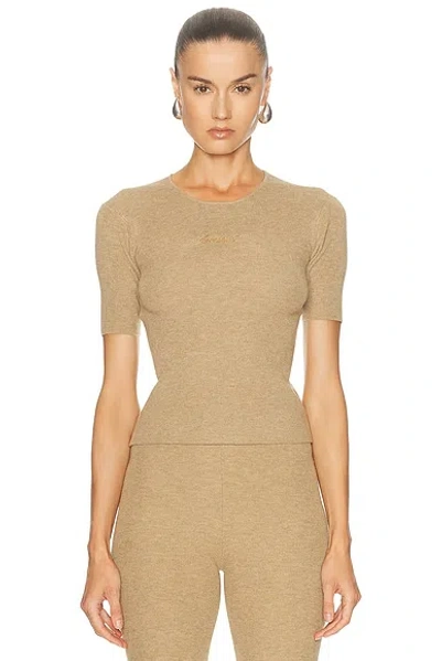 Essentials Signature Rib Knit Fitted Short Sleeve Rib Tee In Brown