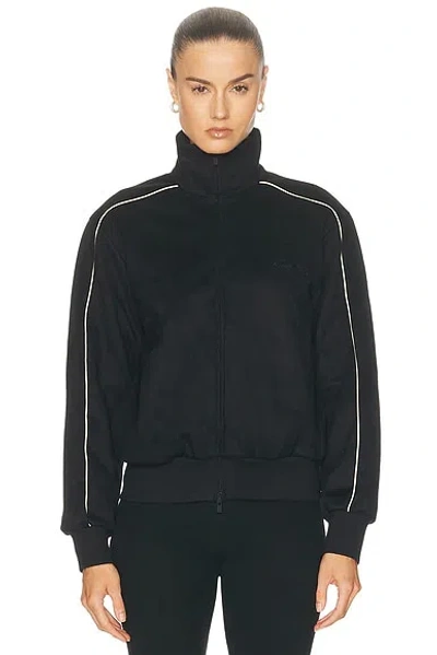 Essentials Signature Vintage Fit Track Suede Fleece Jacket In Black