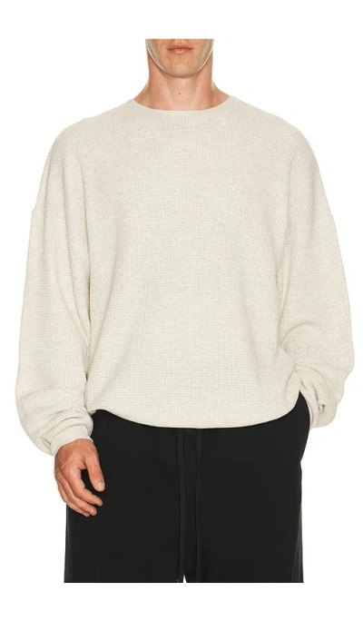 Essentials Signature Waffle 90's Crewneck Sweater In Gray