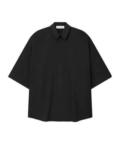 Essentials Silk Blend 3/4 Sleeve Button Up Shirt In Black