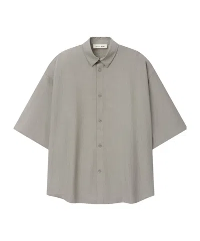 Essentials Silk Blend 3/4 Sleeve Button Up Shirt In Gray