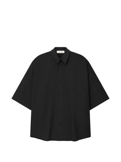 Essentials Silk-blend 3/4 Sleeve Button-up Shirt In Black