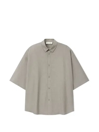 Essentials Silk-blend 3/4 Sleeve Button-up Shirt In Grey