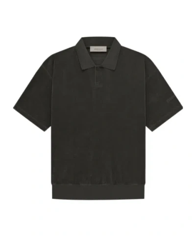 Essentials Single-button Short-sleeved Polo Shirt In Black