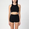 Essentials Womens Black Waffle Sport Cropped Woven-blend Top In Black