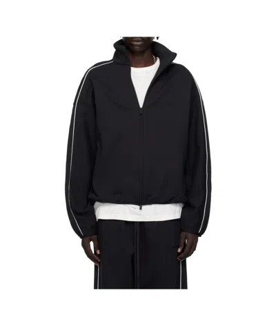 Essentials Striped Zipper Casual Jacket In Black