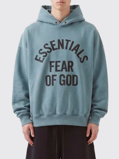 Essentials Blue Cropped Arched Logo Hooded Sweatshirt