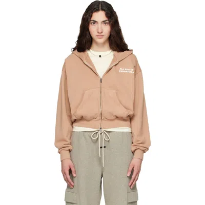 Essentials Tan Full Zip Hoodie In Brown