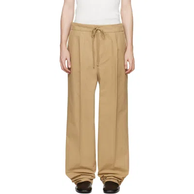 Essentials Tan Pleat Front Trousers In Brown