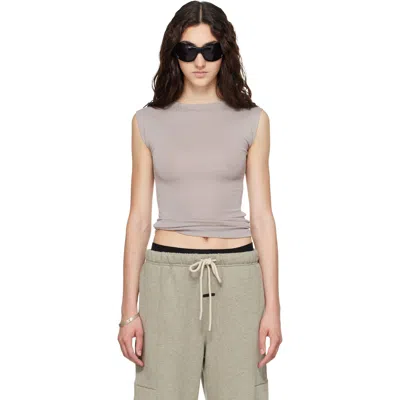 Essentials Taupe Soft Rib Fitted Tank Top In Gray
