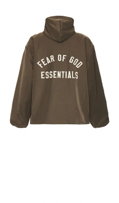 Essentials Textured Nylon Hooded Coaches Jacket In Brown