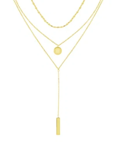 Essentials Triple Chain 15" Layered Disc & Bar Necklace In Gold Plate Or Silver Plate