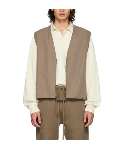 Essentials V-neck Zipped-up Gilet In Brown