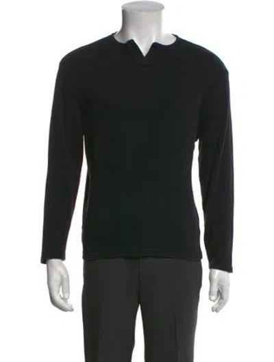Pre-owned Essentials V-neck Long Sleeve Henley In Black