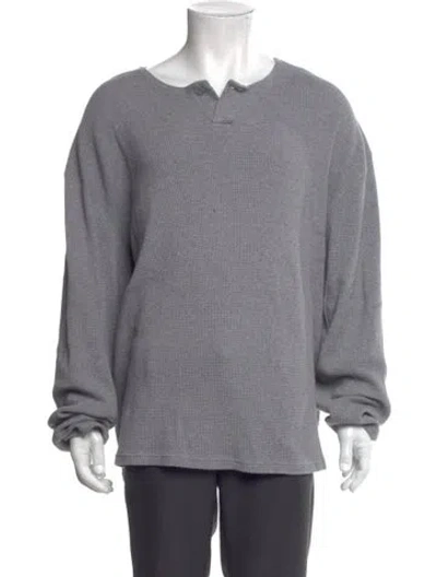 Pre-owned Essentials V-neck Long Sleeve Henley In Gray