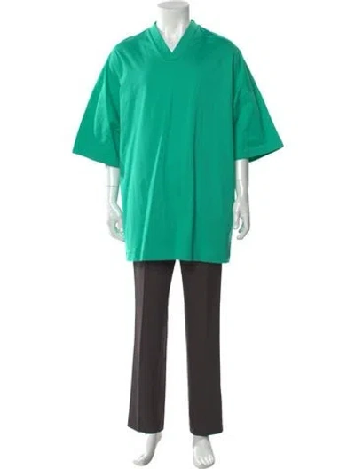 Pre-owned Essentials V-neck Short Sleeve Henley W/ Tags In Green