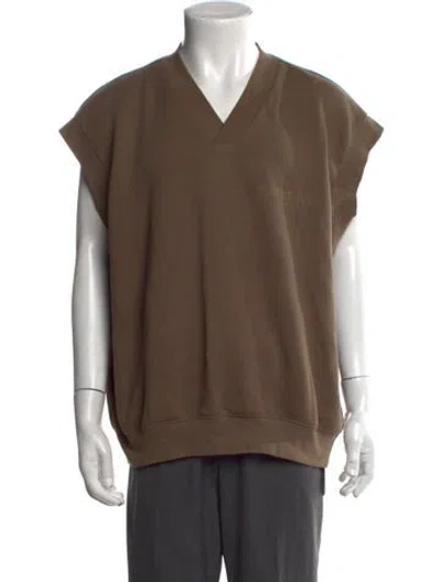 Pre-owned Essentials V-neck Sleeveless Sweatshirt In Brown