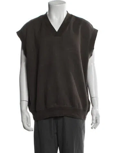 Pre-owned Essentials V-neck Sleeveless Sweatshirt In Brown