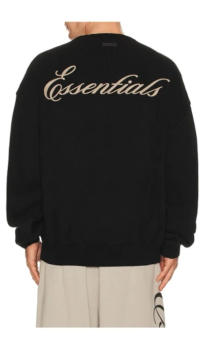 Essentials Waffle Crewneck Sweater In Black