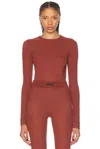 Essentials Waffle Fitted Long Sleeve In Crimson