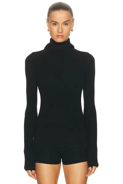 Essentials Waffle Hooded Long Sleeve Top In Black