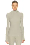Essentials Waffle Hooded Long Sleeve Top In Gray