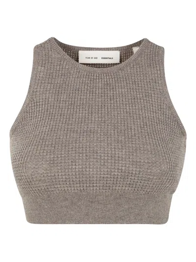 Essentials Waffle-knit Top In Brown