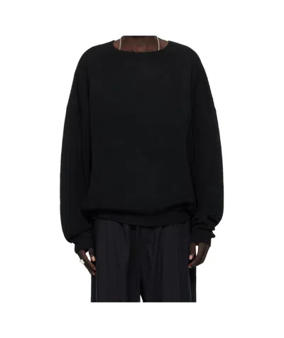 Essentials Waffle Long Sleeve Pullover In Black