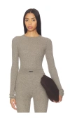 Essentials Waffle Long Sleeve Top In Neutral