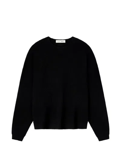 Essentials Waffle-knit Crew-neck Sweater In Black