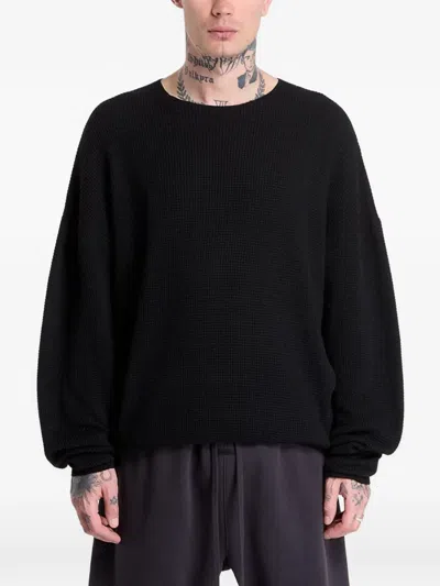 Essentials Black Waffle Long Sleeve Crewneck Sweatshirt