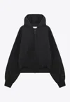 Essentials Rubberized Logo Patch Zip-up Hooded Sweatshirt In Black