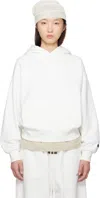 Essentials Womens Embossed-branding Classic-fit Cotton-blend Hoodie Cloud White