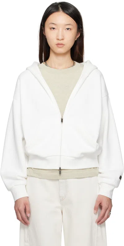 Essentials White Classic Fit Zip-up Hoodie