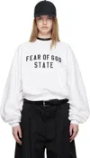 Essentials White Fleece Raglan Crewneck Sweatshirt In White