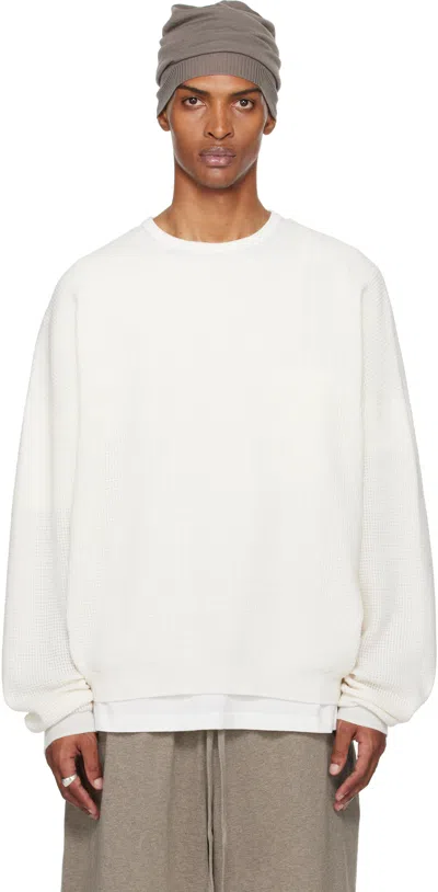 Essentials White Waffle Long Sleeve Crewneck Sweatshirt
