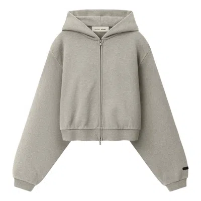 Essentials (wmns) Fear Of God  Embossed Cropped Zip-up Hoodie 'warm Heather' In Gray
