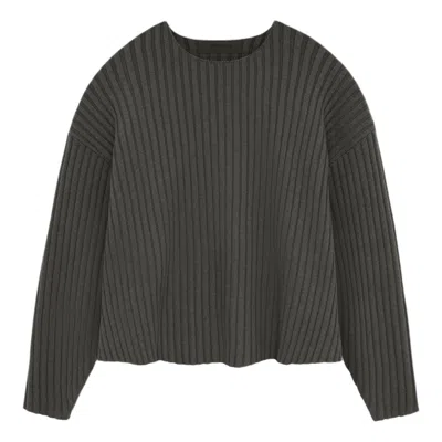 Essentials Raw-neck Ribbed-knit Jumper In Gray