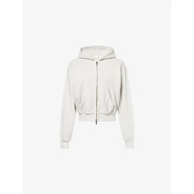 Essentials Womens 90s Full-zip Cotton-jersey Hoody Washed Overcast Xs