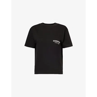 Essentials Womens Black Brand-print Round Neck Cotton-blend T-shirt